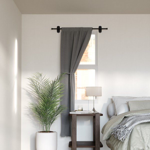 Matinės juodos spalvos iš plieno išplečiamas užuolaidos strypas 71 - 121 cm Adhera – Umbra-image-2