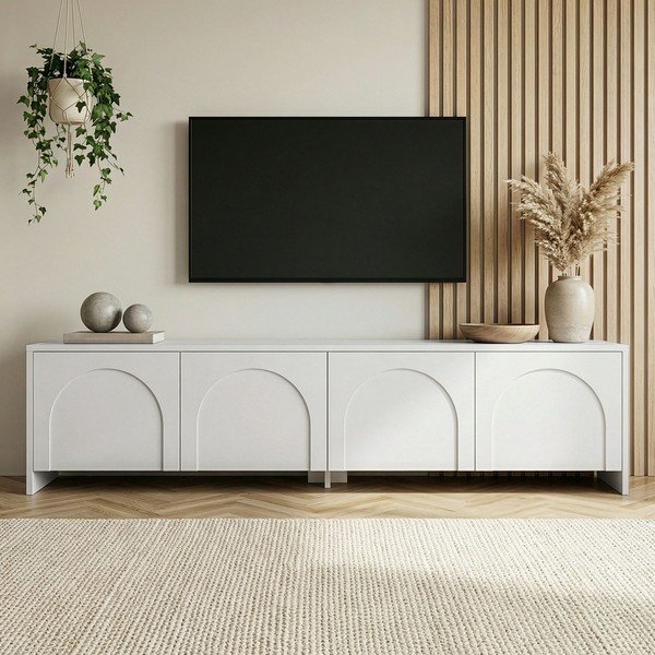 Baltos spalvos TV spintelė 180x45x32 cm Aurelia – Kalune Design-image-2