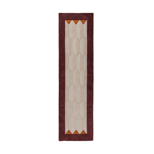 Rankų darbo bordo spalvos/natūralios spalvos iš vilnos kilimas 60x230 cm Apex Border Wool – Flair Rugs