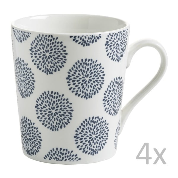4 puodelių rinkinys "Maxwell & Williams Indigo Flower Mugs