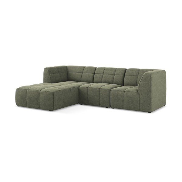 Žalios spalvos kampinė sofa iš boucle (su kairiuoju kampu/su gultu) Aloha – Makamii-image-2