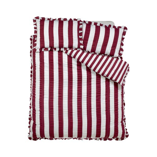 Tamsiai violetinės spalvos dvigulė patalynė 200x200 cm Seersucker Frill Stripe – Catherine Lansfield
