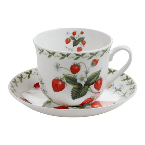 "Maxwell & Williams Orchard Fruits Strawberry" kaulinio porceliano puodelis ir lėkštutė, 450 ml