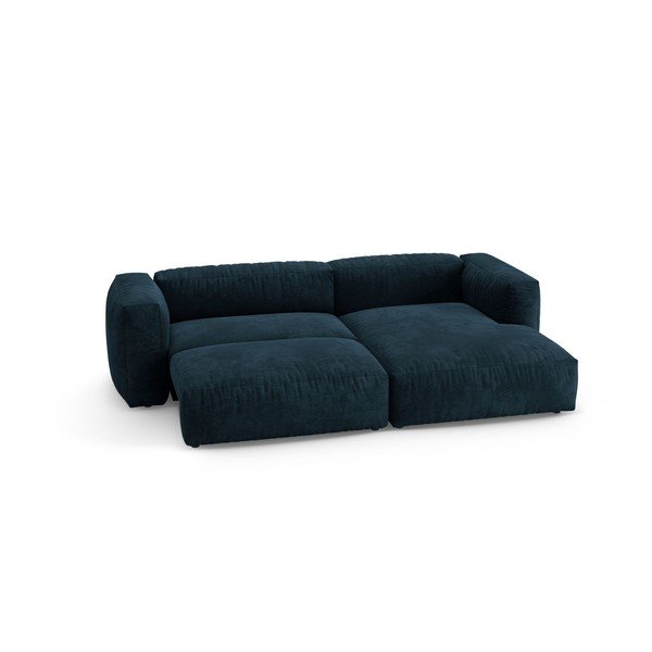 Tamsiai mėlynos spalvos sulankstoma modulinė kampinė sofa iš velveto (su dešiniuoju kampu/su gultu) – Micadoni -image-3
