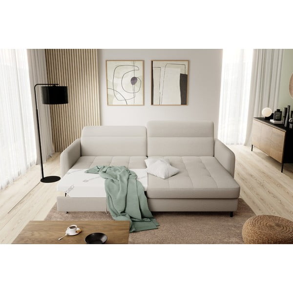 Smėlio spalvos iš boucle sulankstoma/su sandėliavimo vieta kampinė sofa (su dešiniuoju kampu/su gultu) Gomsi – ELTAP-image-1