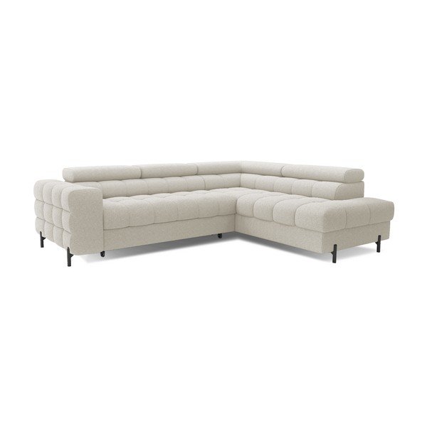 Kreminės spalvos iš boucle sulankstoma/su sandėliavimo vieta kampinė sofa (su dešiniuoju kampu/„L“ formos) Ferucce – ELTAP-image-3
