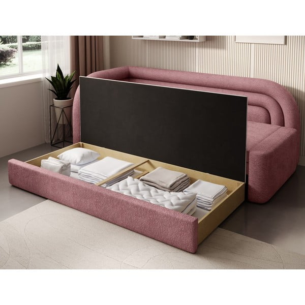 Rožinės spalvos iš šenilinio audinio sulankstoma/su sandėliavimo vieta sofa su kairiuoju kampu 223 cm Fabillo – ELTAP-image-4