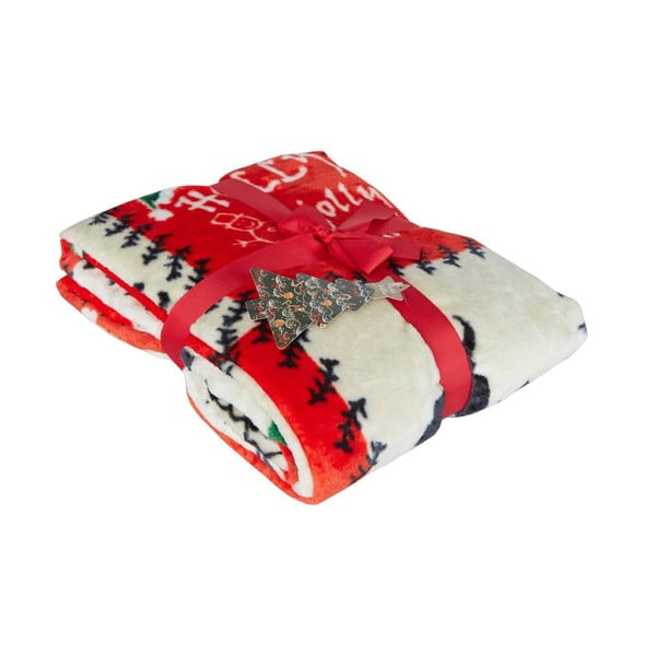 Raudona iš mikropliušo antklodė ir pledas su Kalėdų motyvu 100x170 cm – Mila Home-image-1