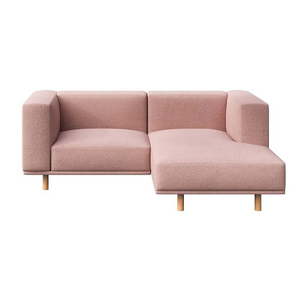 Kampinė sofa šviesiai rožinės spalvos iš boucle (su dešiniuoju kampu) Kukumo – Ame Yens