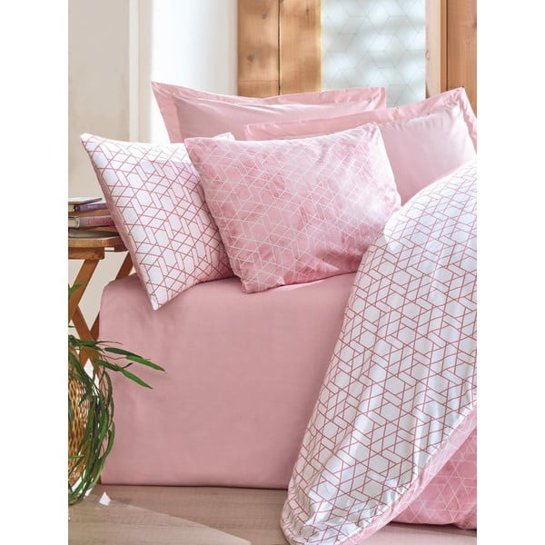 Baltos spalvos/rožinės spalvos iš ranforce medvilnės viengulė patalynė 140x200 cm Soft Geometry – Mila Home Luxury-image-1