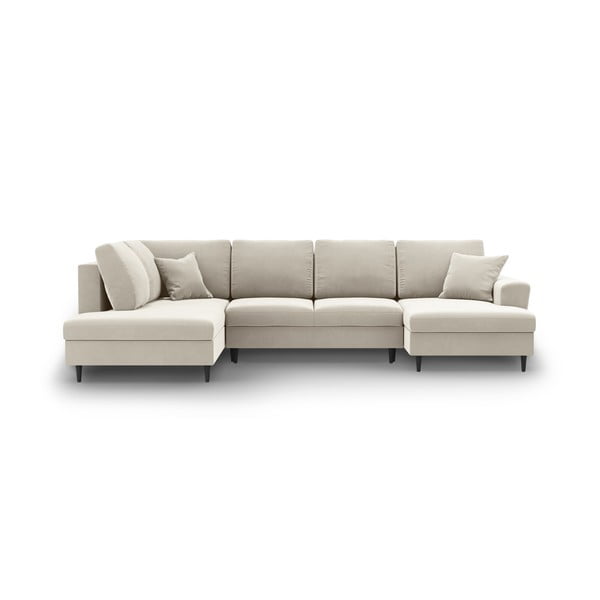 Smėlio spalvos iš velveto sulankstoma/su sandėliavimo vieta kampinė sofa (su kairiuoju kampu/„U“ formos) Kyoto – Cosmopolitan Design