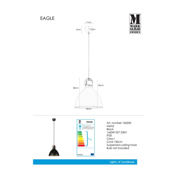 Juodas pakabinamas šviestuvas Markslöjd Eagle-image-1