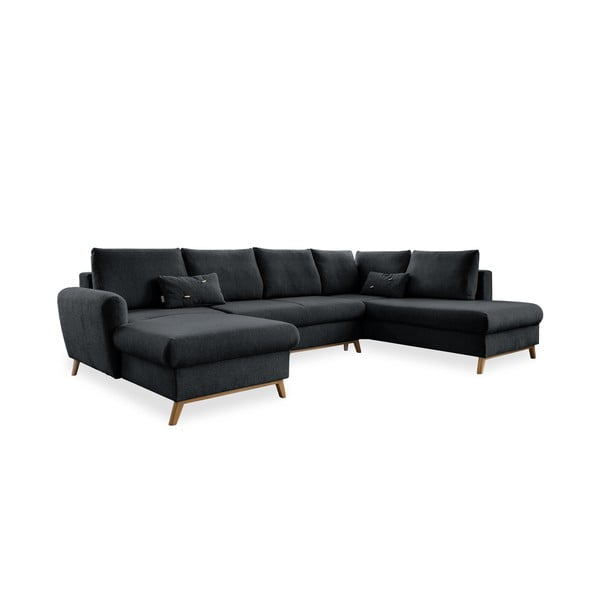 Tamsiai pilkos spalvos sofa-lova U formos Miuform Scandic Lagom, dešinysis kampas