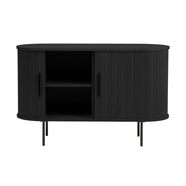 Šoninė spintelė juodos spalvos iš ąžuolo su stumdomomis durimis 120x76x45 cm Nola – Unique Furniture-image-2
