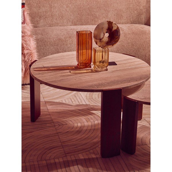 Rudos spalvos/šviesios natūralios spalvos su marmuriniu stalviršiu apvalios formos kavos staliukas ø 60 cm Palermo – Premier Housewares-image-3