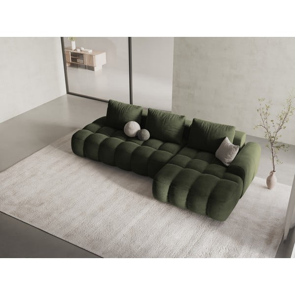 Žalios spalvos iš velveto sulankstoma/su sandėliavimo vieta kampinė sofa (su dešiniuoju kampu/su gultu) Linz – Cosmopolitan Design-image-1