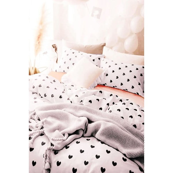 Iš ranforce medvilnės viengulė/itin ilga patalynė baltos spalvos su paklode/3 dalių 160x220 cm Mini Hearts – Mila Home-image-2
