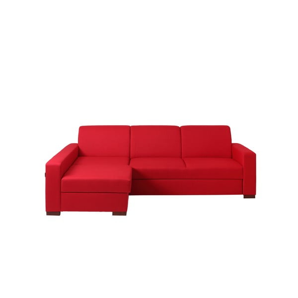 Raudona kampinė sofa-lova su laikymo vieta ir poilsio guoliu kairėje pusėje Individualizuotos formos "Lozier