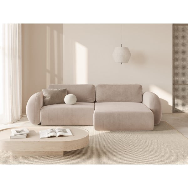 Smėlio spalvos iš velveto sulankstoma/su sandėliavimo vieta kampinė sofa Tonale – Cosmopolitan Design-image-1