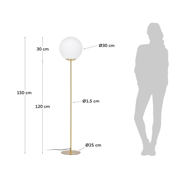 Aukso spalvos grindų šviestuvas su stikliniu gaubtu (aukštis 150 cm) Mahala - Kave Home-image-4