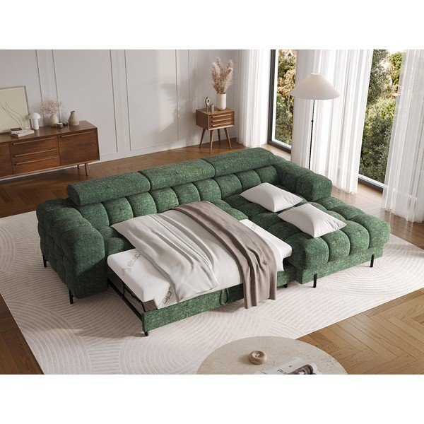Žalios spalvos iš boucle sulankstoma/su sandėliavimo vieta kampinė sofa (su dešiniuoju kampu/su gultu) Felro – ELTAP-image-4