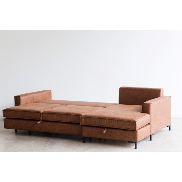 Rudos spalvos kampinė sofa-lova iš dirbtinės odos Scandic Copenhagen, dešinysis kampas-image-3