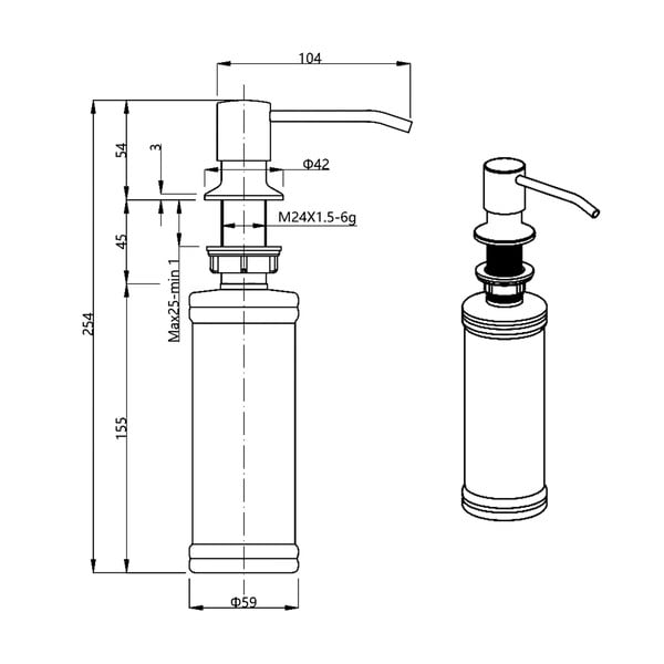 Iš plastiko įleidžiamas muilo dozatorius matinės juodos spalvos 350 ml – Sapho-image-2
