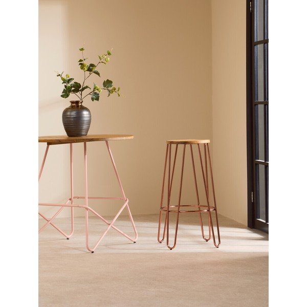 Natūralios spalvos/rožinio aukso spalvos iš guobos masyvo baro taburetė (sėdynės aukštis 75 cm) District – Premier Housewares-image-3