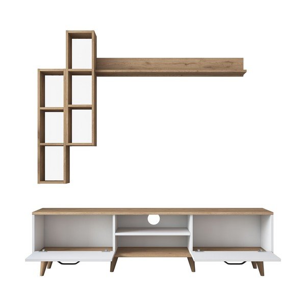 Baltas/natūralus graikinio riešuto spalvos televizorius 180x48 cm Veronica - Kalune Design-image-2