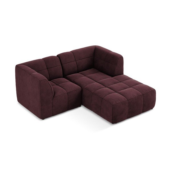 Bordo spalvos kampinė sofa iš velveto (su dešiniuoju kampu/su gultu) Aloha – Makamii-image-3