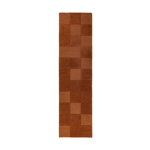 Rankų darbo terakotos spalvos iš vilnos kilimas 60x230 cm Checkerboard – Flair Rugs