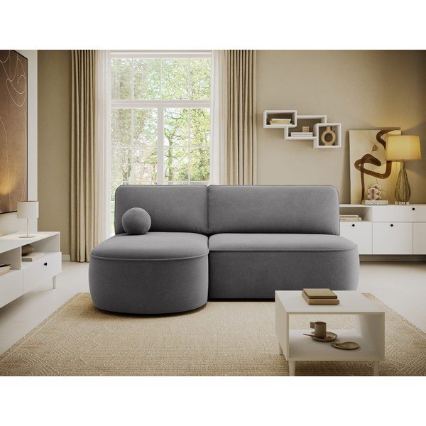 Pilkos spalvos sulankstoma/su sandėliavimo vieta kampinė sofa iš velveto (su kairiuoju kampu/su gultu) Livosa – ELTAP-image-1