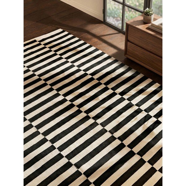 Apverčiamas/rankų darbo iš vilnos kilimas juodos ir baltos spalvos 200x300 cm Donna – Hanse Home-image-3