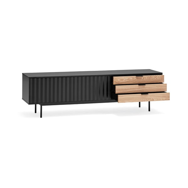 TV spintelė juodos spalvos/natūralios spalvos iš ąžuolo 180x52 cm Sierra – Teulat-image-3