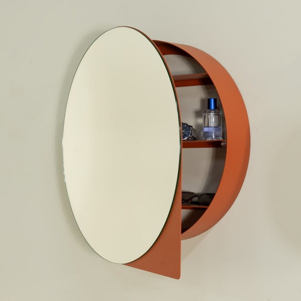 Terakotos spalvos iš metalo pakabinama/su veidrodžiu vonios daiktadėžė 55x55 cm Sonnet – Spinder Design-image-1