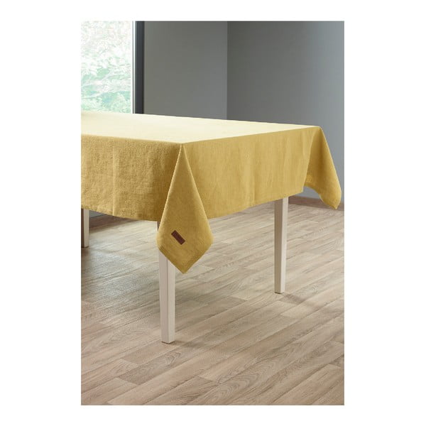 Geltonos ochros spalvos staltiesė su linu "Tiseco Home Studio", 135 x 240 cm