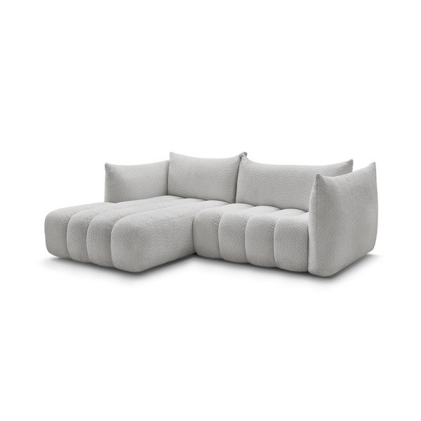 Šviesiai pilkos spalvos kampinė sofa iš boucle (su kairiuoju kampu/su gultu) Azra – Bobochic Paris-image-2
