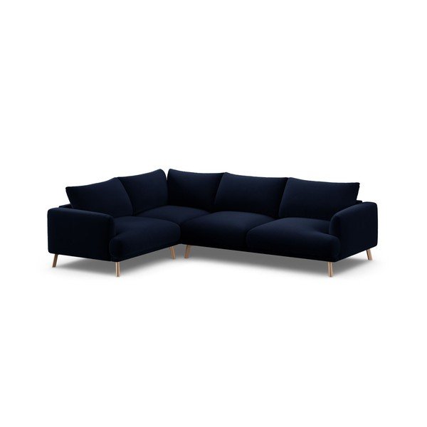 Tamsiai mėlynos spalvos kampinė sofa iš velveto (su kairiuoju kampu/„L“ formos) Naomi – Micadoni -image-2