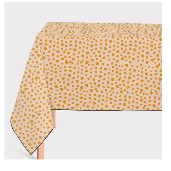 Geltonos spalvos staltiesė su linu Tierra Bella Sun Dots, 140 x 250 cm