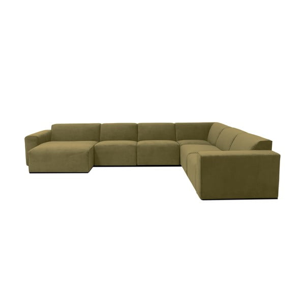 Žalios spalvos aksominė modulinė U formos sofa Scandic Sting, kairysis kampas