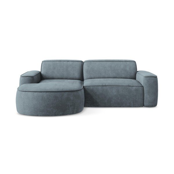 Pilkai mėlynos spalvos iš šenilinio audinio kampinė sofa (su kairiuoju kampu/su gultu) Omao – Makamii
