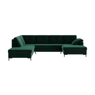 Tamsiai žalios spalvos aksominė U formos sofa-lova Ghado Moor, kairysis kampas