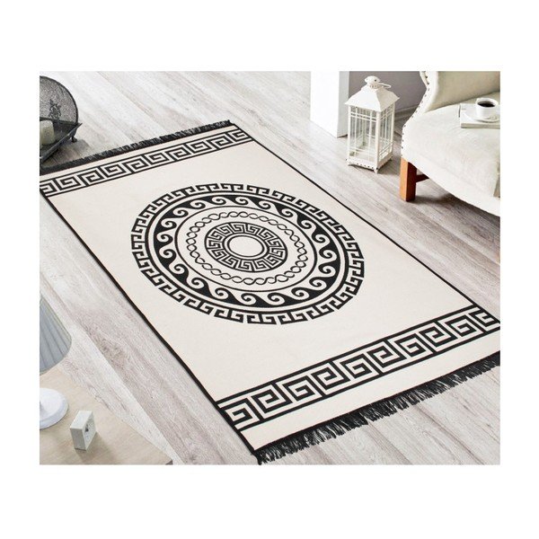 Smėlio ir juodos spalvos dvipusis kilimas Mandala, 120 x 180 cm-image-2