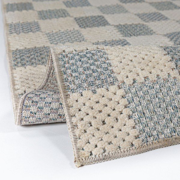 Skalbiamas mėlynos spalvos iš medvilnės mišinio kilimas 80x230 cm Muted Checkerboard – Flair Rugs-image-2