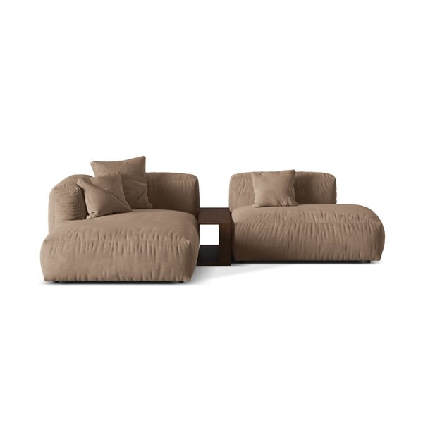 Šviesiai rudos spalvos iš velveto modulinė kampinė sofa (su kairiuoju kampu/su gultu) Martina – Micadoni 