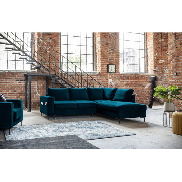 Iš velveto sulankstoma kampinė sofa turkio spalvos (su dešiniuoju kampu) Lofty Lilly – Miuform-image-1