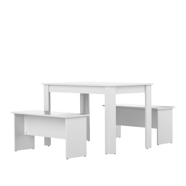 Baltas valgomojo stalas su 2 suolais TemaHome Nice