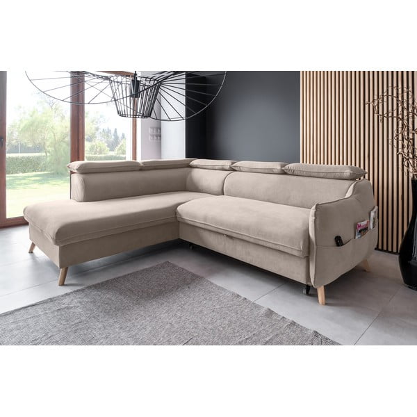 Sulankstoma kampinė sofa iš velveto smėlio spalvos (su kairiuoju kampu) Sweet Harmony – Miuform-image-3