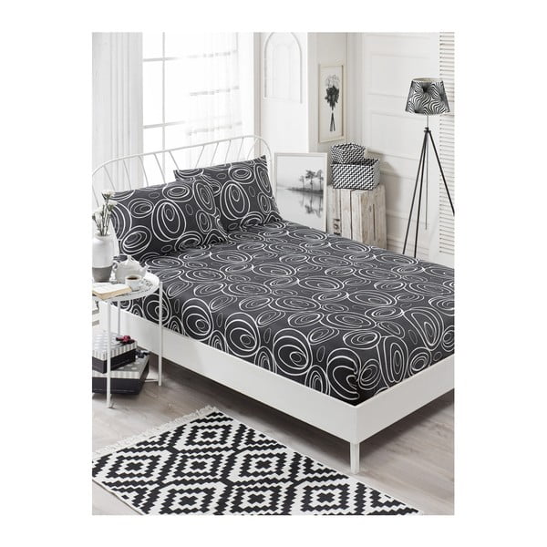 Pilkos elastinės paklodės ir 2 užvalkalų rinkinys viengulėlei lovai Garriso Gris, 160 x 200 cm