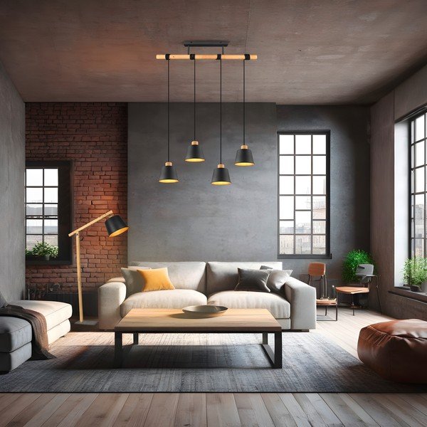 Kabantis šviestuvas juodos spalvos/natūralios spalvos ø 18 cm su metaliniu gaubtu Harris – Trio-image-1